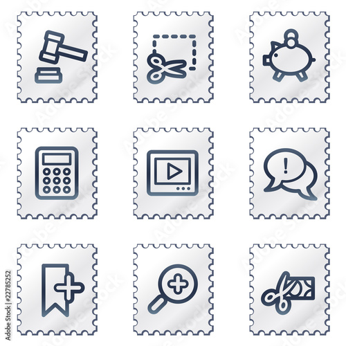 Shopping web icons set 3, white stamp series