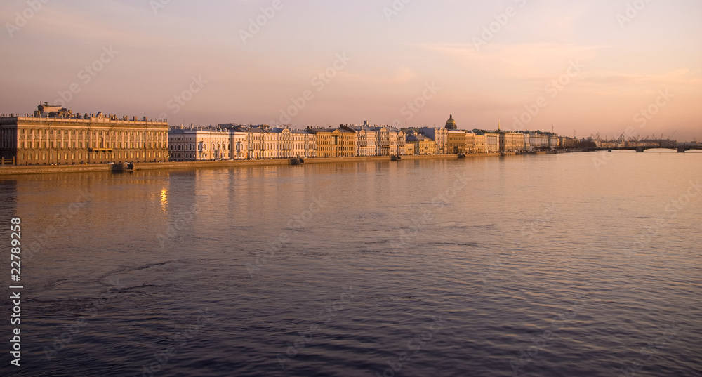 View of the Neva River in the evening