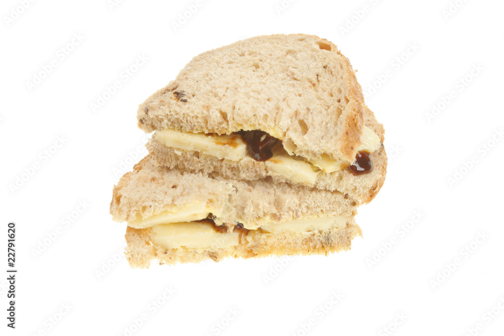 Wholemeal bread cheese and pickle sandwich Wholemeal bread cheese and pickle sandwich