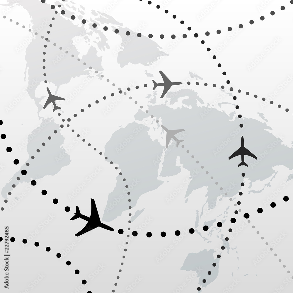 Fototapeta premium World airplane flight travel plans connections