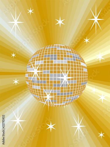 Gelbe Discokugel mit abstraktem Hintergrund