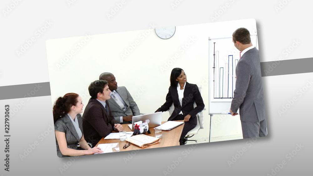 Slide show showing business team at work with final green screen Slide show showing business team at work with final green screen