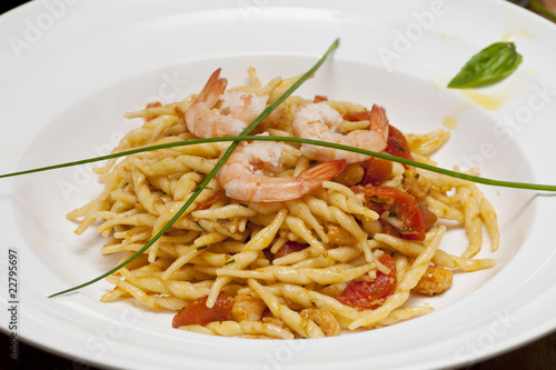 A first course dish with pasta and vegetables