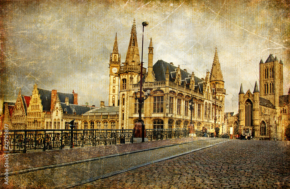 old gothic Belgium - Gent -retro styled picture