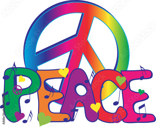 Peace sign and text