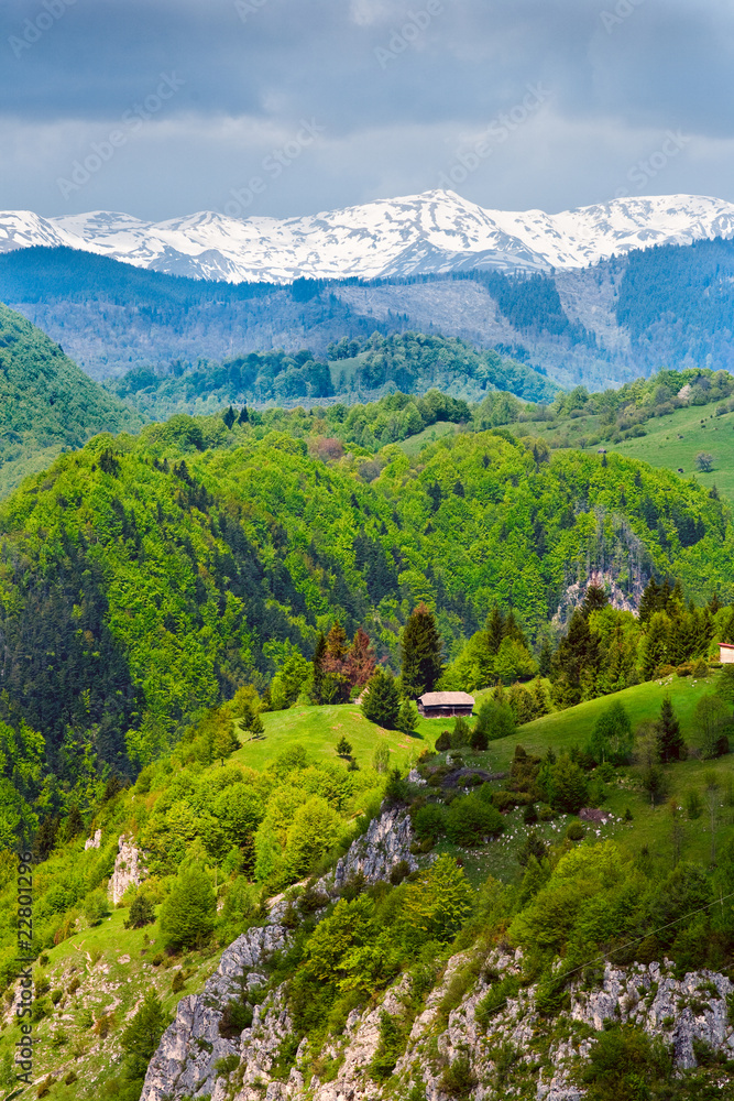 Fototapeta premium Beautiful alpine landscape with mountains and sky