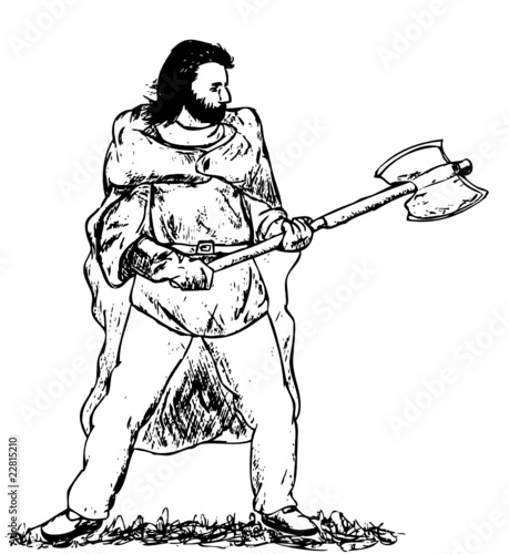 vector - viking with big battle axe isolated on background
