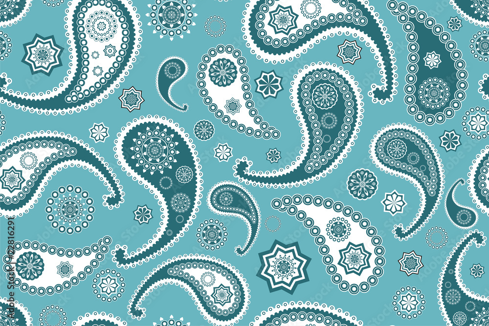 Fototapeta premium Islamic paisley vector turquoise pattern texture