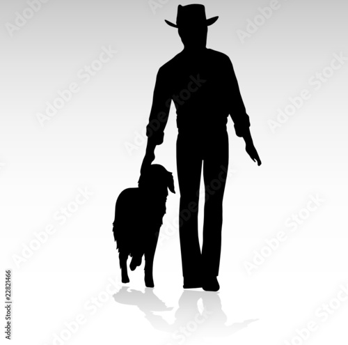 man walking with dog vector silhouettes