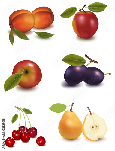 Two apples  two peaches  two pears  two plums  cherries.