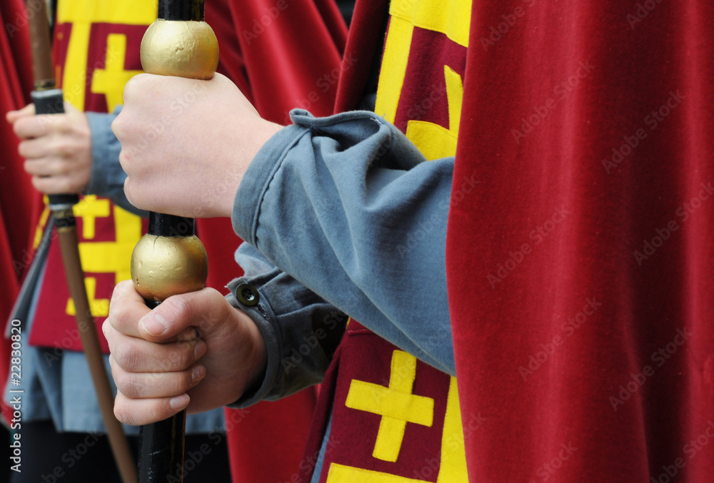 Fototapeta premium Man holding staff at the Procession of the Holy Blood