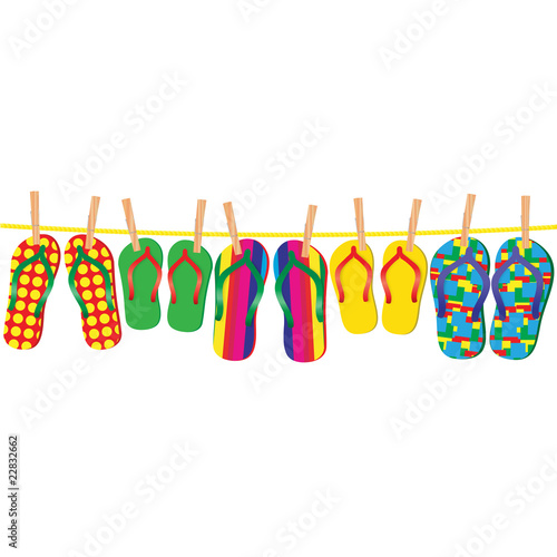 Colorful flip-flops on a rope - vector illustration