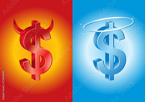 dollar sign as devil and angel