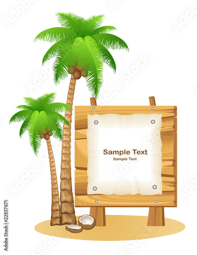 Palm trees and wooden sign