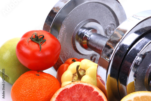 Assorted fresh fruits and vegetables , fitness concept