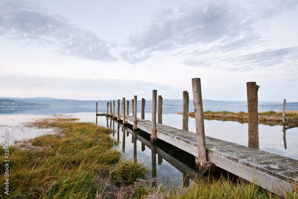 Jetty at dusk, Tamar River, Tasmania, Australia Jetty at dusk, Tamar River, Tasmania, Australia