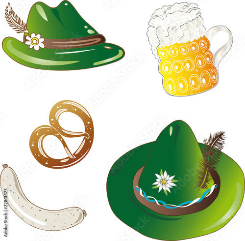 Oktoberfest, Hut, Bayern, Bier, Weisswurst, Brezel