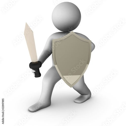 3d knight with sword on white background