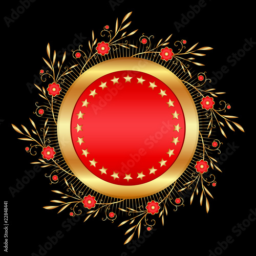 Golden ornate shield (red background)