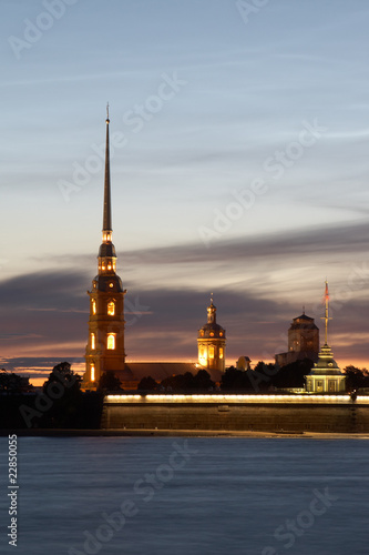 Peter and Paul Fortress in a white night