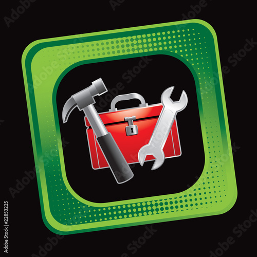 tool box and tools green tilted web icon