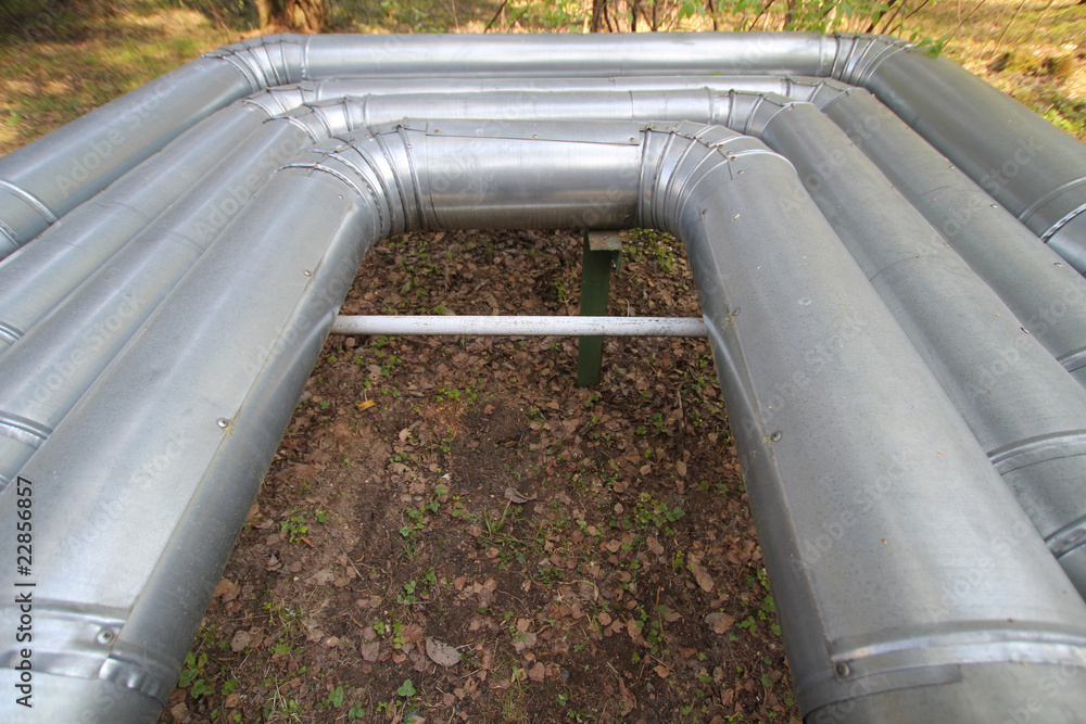 Metal pipes are bent