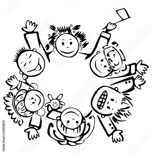 Circle of happy children different races