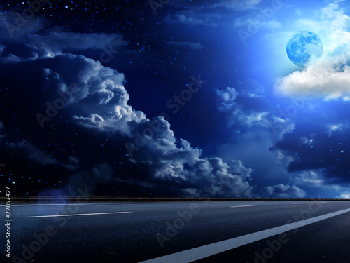 Moon  sky  clouds  road © olegusk
