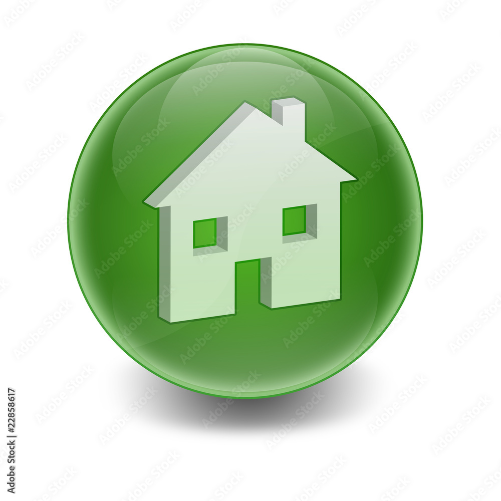 Esfera brillante con simbolo hogar verde Esfera brillante con simbolo hogar verde