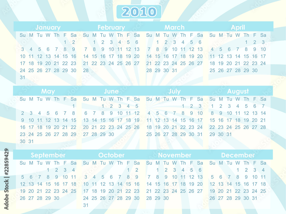 2010 Swirl Blue 12 Month Calendar  Vector