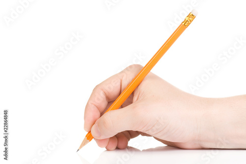 hand and yellow wood pencil