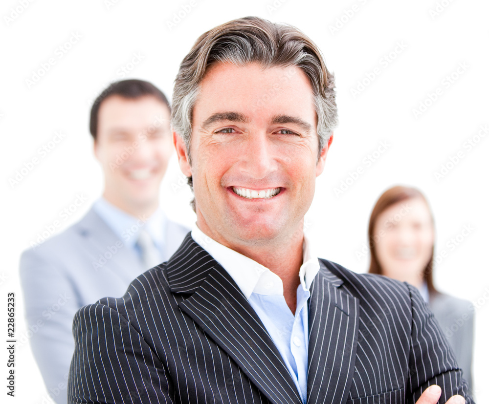 Confident businessman looking at the camera with his colleague Confident businessman looking at the camera with his colleague