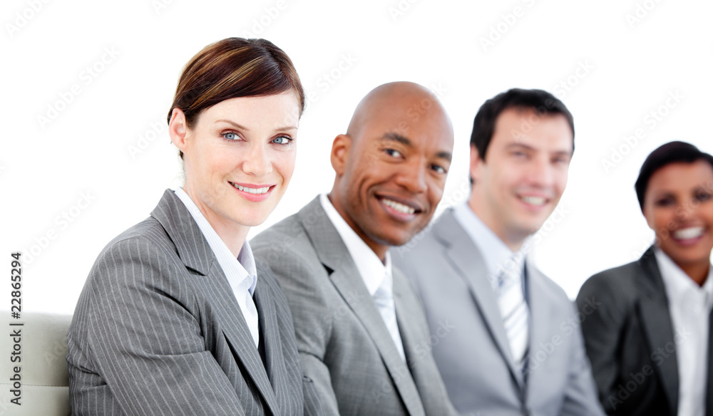 Portrait of smiling business team during a presentation Portrait of smiling business team during a presentation