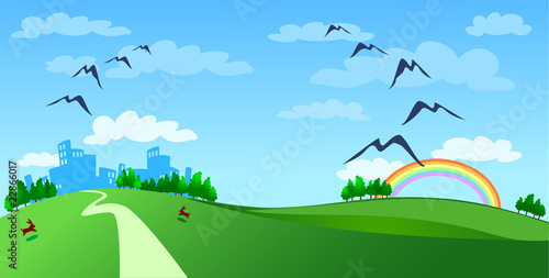 Paesaggio con città ed arcobaleno