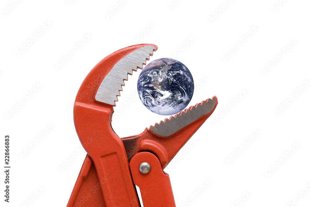 water pump pliers with planet earth, NASA PD image used water pump pliers with planet earth, NASA PD image used