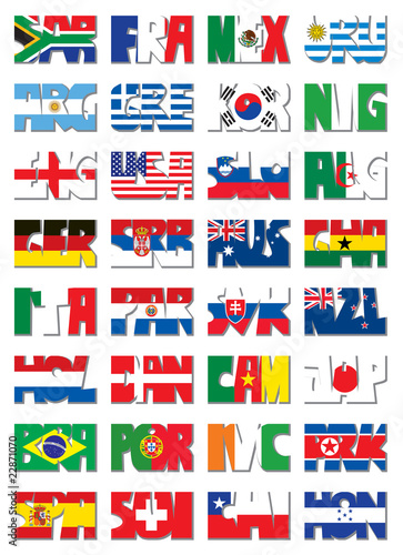 National three letter code with flags football WC nations