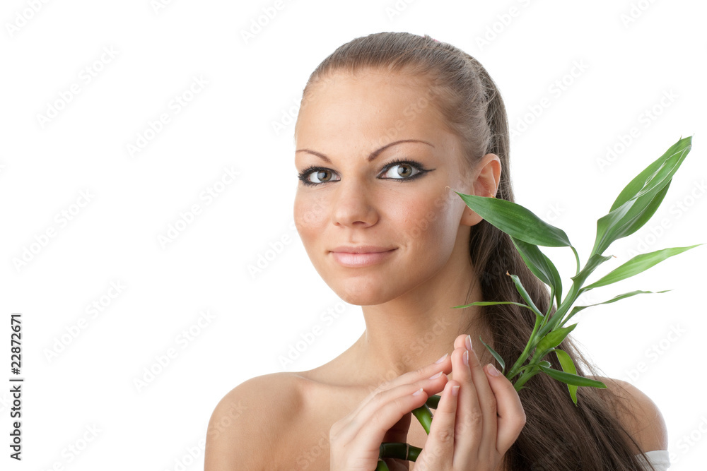 Girl with bamboo branch Girl with bamboo branch