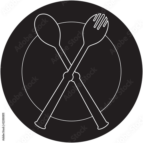 plateful, fork and spoon silhouette vector