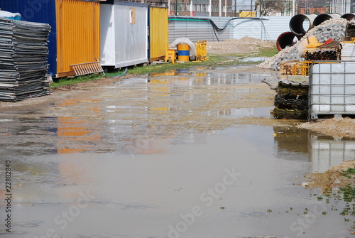 Flooded construction site
