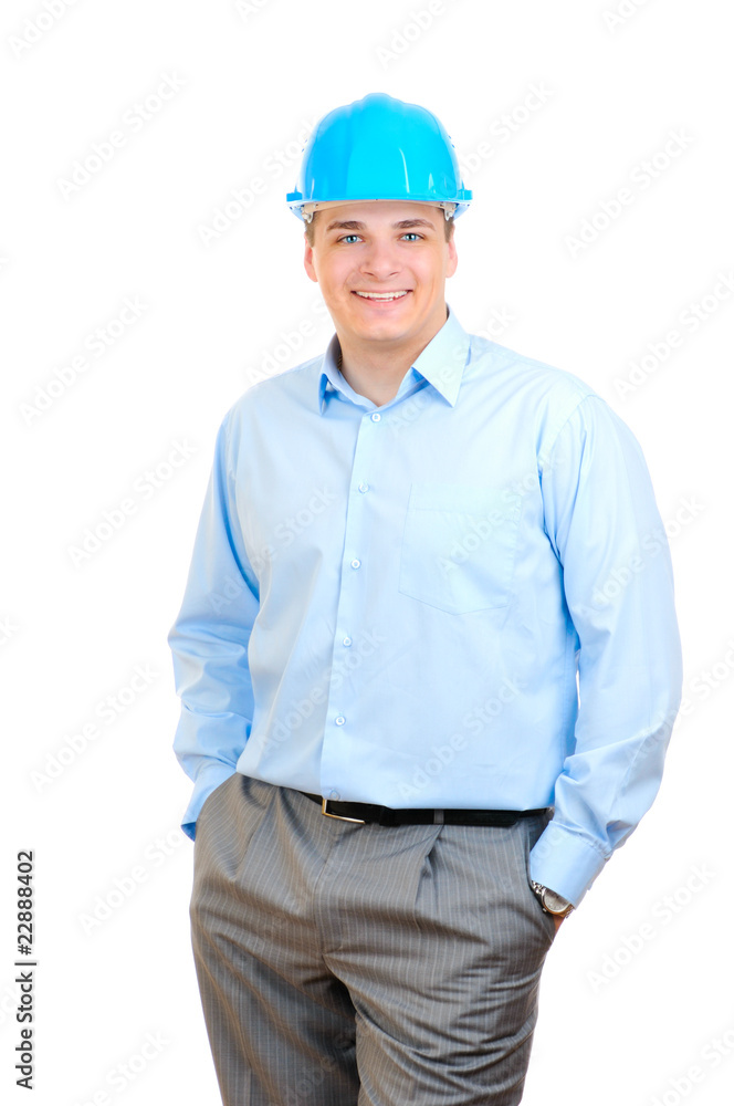 Happy engineer with blue hard hat Happy engineer with blue hard hat