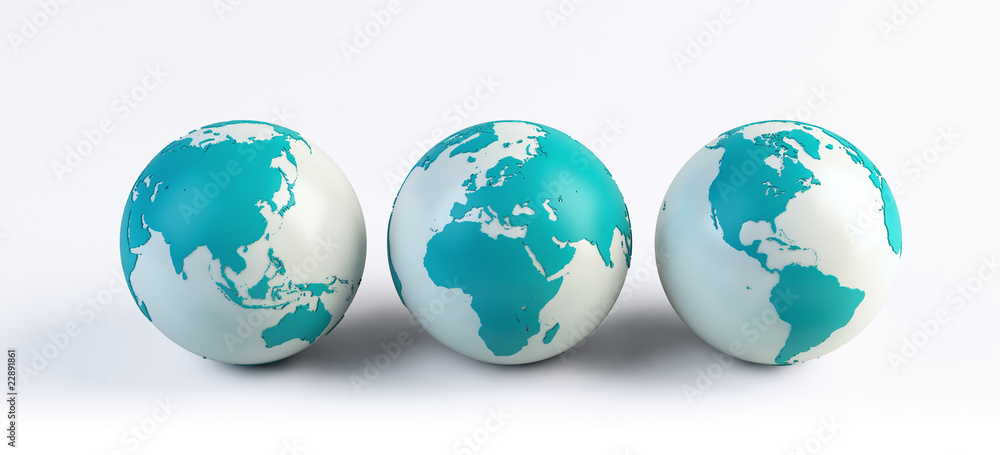 Three computer rendered globes