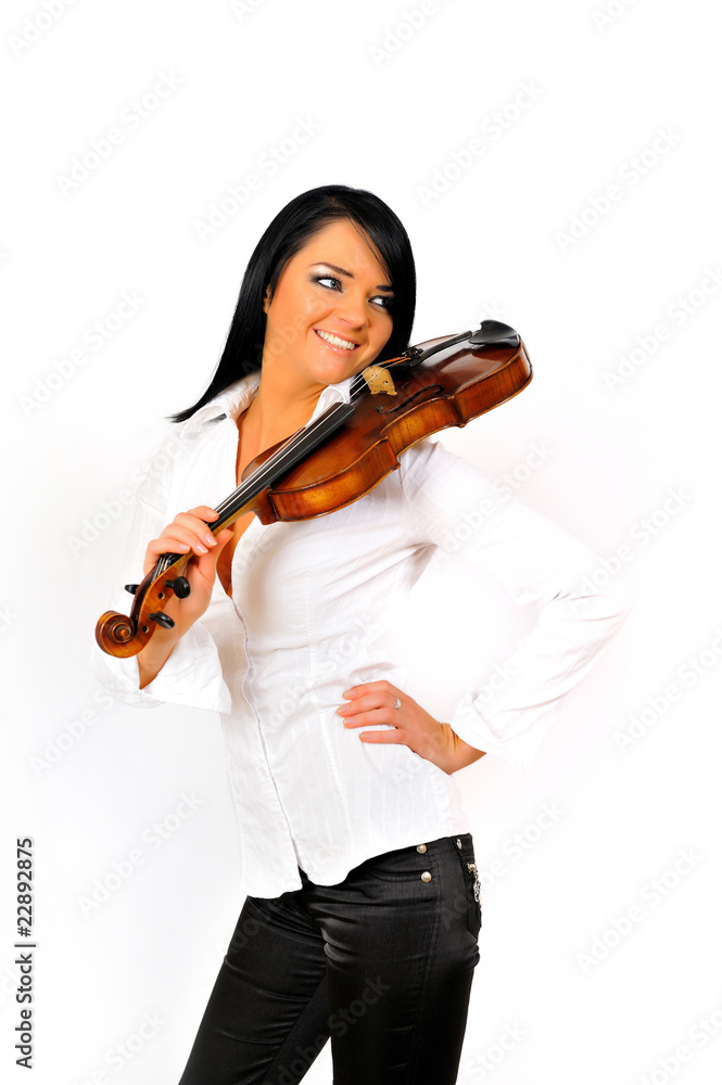 Young beautiful woman with violin. isolated on white background Young beautiful woman with violin. isolated on white background