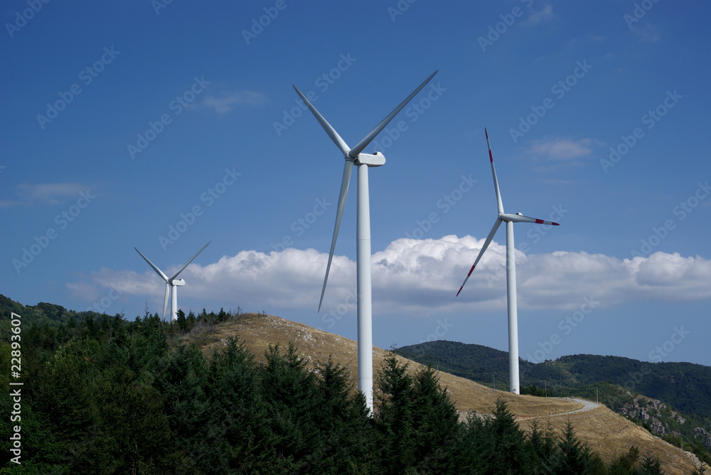 Wind turbines farm in Italian Alps