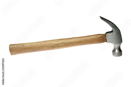 A wooden handle hammer, isolated on white.