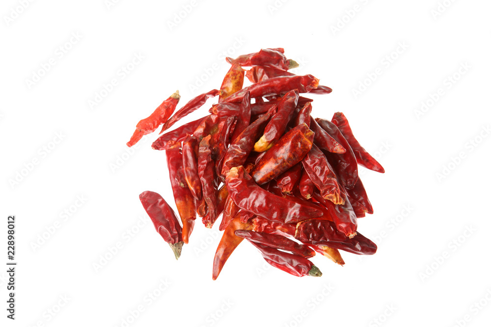pile of Hot Red Chilli on white background