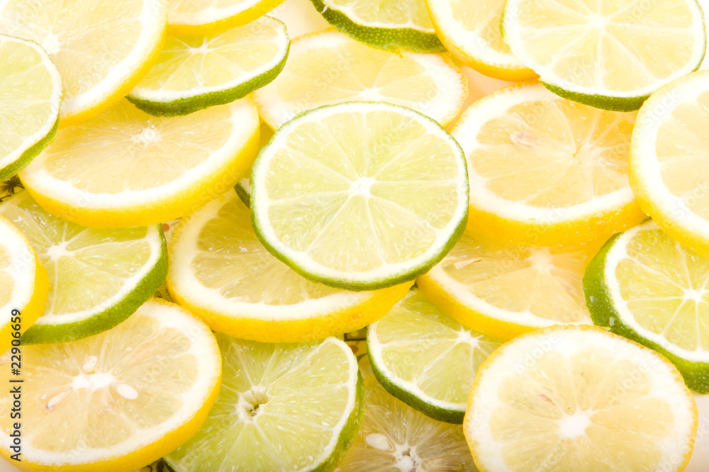 Sliced lemons and limes Close-Up Sliced lemons and limes Close-Up