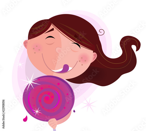 Small child with lollipop isolated on white background
