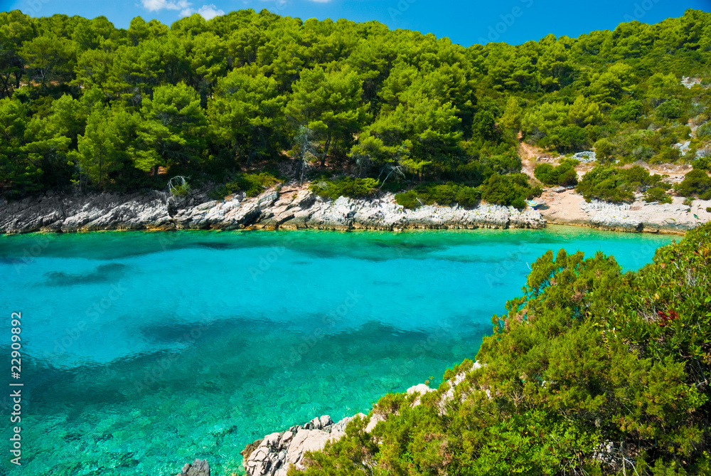 Naklejka premium Blue lagoon in Adriatic Sea, Korchula island of Croatia