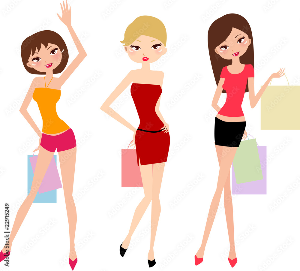 three shopping girls three shopping girls