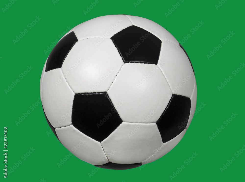 classic soccer ball on green background, easy to isolate